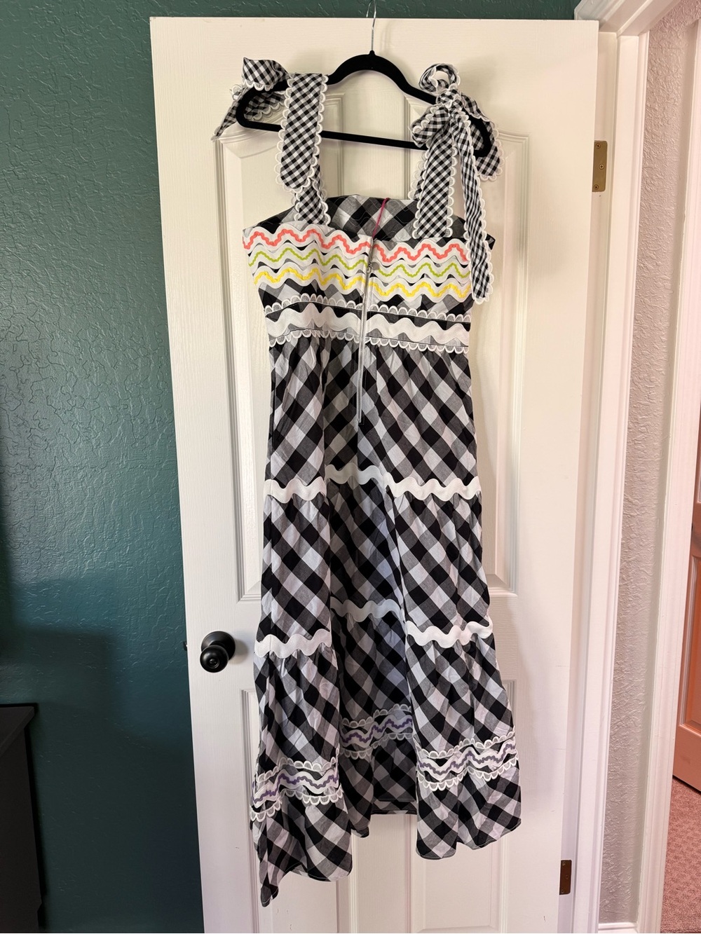 NWT CeliaB Black and White Gingham Tie-Strap Maxi Dress with Pastel Trim - Picture 6 of 8